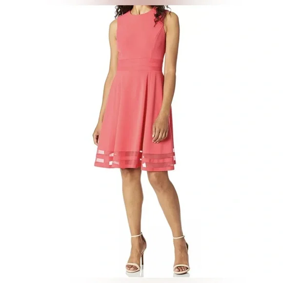 Calvin Klein | Dresses | Calvin Klein Pink Illusion Trim Hem Fit Flare Dress  Sleeveless Size 4 Nwt | Poshmark
